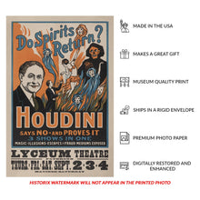 Cargar imagen en el visor de la galería, Digitally Restored and Enhanced 1909 Houdini Do Spirits Return Escape Artist Magic Poster - Victorian Era Magician - Entertainment History Art - Archival Reproduction