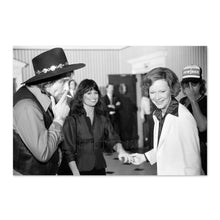 Load image into Gallery viewer, Digitally Restored and Enhanced 1980 First Lady Rosalynn Carter Photo Print - Vintage Photo of Rosalynn Carter with Waylon Jennings & Jesse Colter Poster