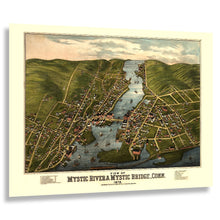 Cargar imagen en el visor de la galería, Digitally Restored and Enhanced 1879 Birds Eye View Mystic River Connecticut Print - Bailey Shipbuilding Clipper Ship Yard - Gilded Age - Archival Print