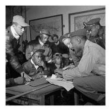 Load image into Gallery viewer, Digitally Restored and Enhanced 1945 Tuskegee Airmen at Ramitelli Italy Photo Print - Old World War II Photo of Several Tuskegee Airmen Poster Wall Art