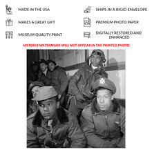 Load image into Gallery viewer, Digitally Restored and Enhanced 1945 Tuskegee Airmen Photo Print - Old World War II Photograph of Tuskegee Airmen Attending a Briefing in Ramitelli Italy