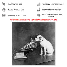 Load image into Gallery viewer, Digitally Restored and Enhanced 1898 Nipper the Dog Photo Print - Vintage Dog Poster Wall Art Looking at and Listening to a Phonograph by Francis Berraud