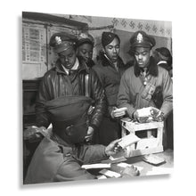 Load image into Gallery viewer, Digitally Restored and Enhanced 1945 Tuskegee Airmen Photo Print - Vintage Photo of Escape Kits Cyanide Distributed to Fighter Pilots World War II Poster