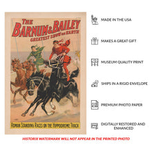 Cargar imagen en el visor de la galería, Digitally Restored and Enhanced 1900 Barnum & Bailey Circus Poster - Roman Standing Races Hippodrome Track - Victorian Equestrian - Archival Print