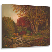 Load image into Gallery viewer, Digitally Restored and Enhanced 1875 Two Girls Two Cows by a Stream Print - Victorian Pastoral Autumn Forest Landscape - Gilded Age - Archival Print