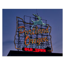 Cargar imagen en el visor de la galería, Digitally Restored and Enhanced 2018 Portland Oregon Sign Print - Neon Landmark Burnside Bridge - Willamette River Old Town - Archival Print