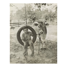 Cargar imagen en el visor de la galería, Digitally Restored and Enhanced 1925 Farm Boy Photo - Tire Swing Cow Rural America - Agricultural Childhood Roaring Twenties - Archival Print