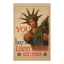 Cargar imagen en el visor de la galería, Digitally Restored and Enhanced 1917 Liberty Bond Poster - Statue of Liberty Lest I Perish WWI - First Liberty Loan Campaign - Archival Print