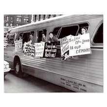 Load image into Gallery viewer, Digitally Restored and Enhanced 1961 Freedom Ride Protest Print Photo - Freedom Riders Group Hang Sign on Side of Bus Windows Vintage Poster Photo Print