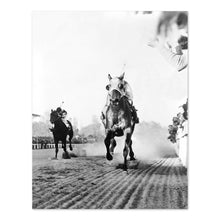 Load image into Gallery viewer, Digitally Restored and Enhanced 1938 Seabiscuit Poster Photo Print - Vintage Photo Wall Art of Horse Racing Seabiscuit Across Line to Beat War Admiral