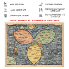 Cargar imagen en el visor de la galería, Digitally Restored and Enhanced 1581 Clover Leaf World Map - Jerusalem at the Center - Allegorical Renaissance Cartography - Museum-Quality Print