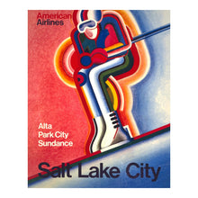 Load image into Gallery viewer, Digitally Restored and Enhanced 1969 Salt Lake City American Airlines Travel Poster - Utah Skiing Winter Sports - Vintage Ski Tourism - Archival Print