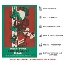 Cargar imagen en el visor de la galería, Digitally Restored and Enhanced 1936 Keep Your Fire Escapes Clear New York City Tenement WPA Federal Art Project Poster - Depression Era Art Deco - Archival Reproduction