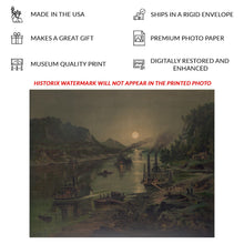 Load image into Gallery viewer, Digitally Restored and Enhanced 1880 Moonrise on the Ohio Print - River Steamboat Cincinnati Gilded Age Landscape Art - Paddlewheel Era - Archival Print