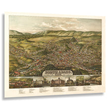 Load image into Gallery viewer, Digitally Restored and Enhanced 1881 Birds Eye View North Adams Massachusetts Print - Rowley Berkshire Hills Hoosac Tunnel - Gilded Age - Archival Print