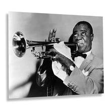Load image into Gallery viewer, Digitally Restored and Enhanced 1953 Louis Armstrong Photo Print - Vintage Portrait Photo of Louis Daniel Armstrong Playing The Trumpet Wall Art Poster
