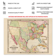 Cargar imagen en el visor de la galería, Digitally restored and Enhanced 1847 United States and Mexico Map Print - Vintage Map of The United States & Mexico Wall Art Poster