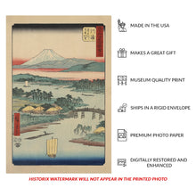 Load image into Gallery viewer, Digitally Restored and Enhanced 1855 Kawasaki Tokaido Road Print - Hiroshige 53 Stations Mount Fuji Tama River Ukiyo-e - Edo Period - Archival Print