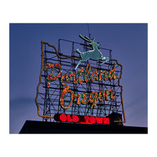 Cargar imagen en el visor de la galería, Digitally Restored and Enhanced 2018 Portland Oregon Sign Print - Neon Landmark Burnside Bridge - Willamette River Old Town - Archival Print