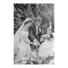 Cargar imagen en el visor de la galería, Digitally Restored and Enhanced 1953 JFK Wedding Photo Print - John and Jackie Kennedy Cutting Cake - Newport Rhode Island Ceremony - Archival Print