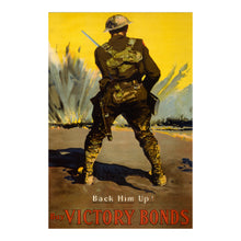 Cargar imagen en el visor de la galería, Digitally Restored and Enhanced 1917 Buy Victory Bonds Poster - Back Him Up Canadian WWI - Soldier Home Front Dominion Campaign - Archival Print