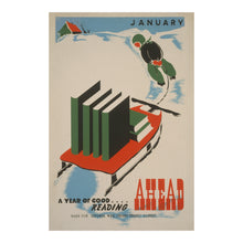 Load image into Gallery viewer, Digitally Restored and Enhanced 1941 WPA Library Art Poster - A Year of Good Reading Ahead - Pre-War Americana Literacy - Archival Print