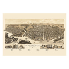 Load image into Gallery viewer, Digitally Restored and Enhanced 1887 La Crosse Wisconsin Map Poster - Vintage Bird's Eye View Perspective of La Crosse Map of Wisconsin Wall Art Print