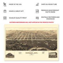 Load image into Gallery viewer, Digitally Restored and Enhanced 1883 Mandan North Dakota Map Poster - Old Bird's Eye View of Mandan City Morton County North Dakota State Map Wall Art
