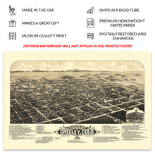Load image into Gallery viewer, Digitally Restored and Enhanced 1882 Greeley Colorado Map Print - Bird's Eye View of Greeley Weld County Map of Colorado Wall Art Poster