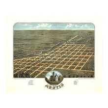 Load image into Gallery viewer, Digitally Restored and Enhanced 1870 Austin Minnesota Birds Eye View Map - Gilded Age Mower County - Panoramic Town View Art - Cedar River Upper Midwest