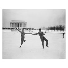 Load image into Gallery viewer, Digitally Restored and Enhanced 1930 Ice Skating Lincoln Memorial Print - Washington DC Reflecting Pool Winter Scene - National Mall - Archival Print
