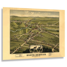 Load image into Gallery viewer, Digitally Restored and Enhanced 1877 Birds Eye View North Berwick Maine Print - Ruger York County Great Works River Mill - Gilded Age - Archival Print