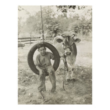 Cargar imagen en el visor de la galería, Digitally Restored and Enhanced 1925 Farm Boy Photo - Tire Swing Cow Rural America - Agricultural Childhood Roaring Twenties - Archival Print