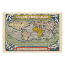 Cargar imagen en el visor de la galería, Digitally Restored and Enhanced 1572 World Map Terrestrial Globe - Renaissance Era - Sixteenth Century Chart Art - Global Continents Ocean Routes
