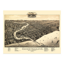 Load image into Gallery viewer, Digitally Restored and Enhanced 1885 Sheboygan City Wisconsin Map Poster - Historic Bird's Eye View of Sheboygan Map of Wisconsin State Print Wall Art