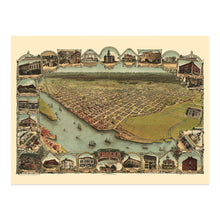 Load image into Gallery viewer, Digitally Restored and Enhanced 1902 Eureka California Map Poster - Old Bird's Eye View of Eureka Humboldt County Map of California Poster Wall Art Print