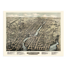 Load image into Gallery viewer, Digitally Restored and Enhanced 1877 Pawtucket & Central Falls Rhode Island Map Print - Vintage Bird's Eye View Map of Rhode Island Poster Wall Art