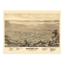 Load image into Gallery viewer, Digitally Restored and Enhanced 1875 Brigham City and Great Salt Lake Utah Map Poster - Vintage Bird's Eye View Map of Utah Print Wall Art Poster
