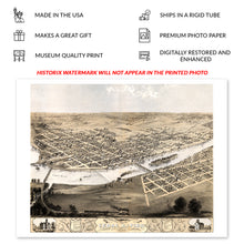 Load image into Gallery viewer, Digitally Restored and Enhanced 1868 Cedar Rapids & Kingston City Linn County Iowa Map Print - Vintage Bird's Eye View Map of Iowa Wall Art Poster
