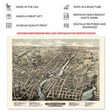 Load image into Gallery viewer, Digitally Restored and Enhanced 1877 Pawtucket & Central Falls Rhode Island Map Print - Vintage Bird's Eye View Map of Rhode Island Poster Wall Art