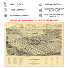 Load image into Gallery viewer, Digitally Restored and Enhanced 1889 North Yakima Washington State Map Poster - Old View of the City of North Yakima Washington Map Print Wall Art