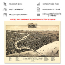 Load image into Gallery viewer, Digitally Restored and Enhanced 1885 Sheboygan City Wisconsin Map Poster - Historic Bird's Eye View of Sheboygan Map of Wisconsin State Print Wall Art