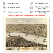 Load image into Gallery viewer, Digitally Restored and Enhanced 1869 Saint Charles Missouri Map Poster - Old Bird's Eye View Map of St Charles MO - Vintage Map of Missouri Wall Art Print