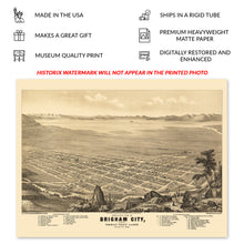 Load image into Gallery viewer, Digitally Restored and Enhanced 1875 Brigham City and Great Salt Lake Utah Map Poster - Vintage Bird's Eye View Map of Utah Print Wall Art Poster