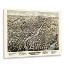 Load image into Gallery viewer, Digitally Restored and Enhanced 1877 Pawtucket & Central Falls Rhode Island Map Print - Vintage Bird's Eye View Map of Rhode Island Poster Wall Art