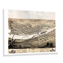 Load image into Gallery viewer, Digitally Restored and Enhanced 1868 Cedar Rapids & Kingston City Linn County Iowa Map Print - Vintage Bird's Eye View Map of Iowa Wall Art Poster