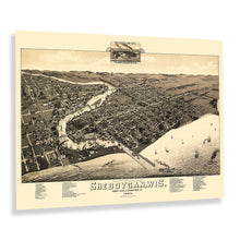 Load image into Gallery viewer, Digitally Restored and Enhanced 1885 Sheboygan City Wisconsin Map Poster - Historic Bird's Eye View of Sheboygan Map of Wisconsin State Print Wall Art