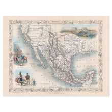 Cargar imagen en el visor de la galería, Digitally Restored and Enhanced 1851 Mexico Texas & California Map Poster - Vintage Map of Mexico Texas and California Wall Art Print by John Tallis