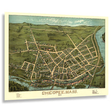 Load image into Gallery viewer, Digitally Restored and Enhanced 1878 Birds Eye View Chicopee Massachusetts Print - Connecticut River Ames Manufacturing Mill - Gilded Age - Archival Print