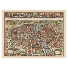 Load image into Gallery viewer, Digitally Restored and Enhanced 1615 Paris France Bird's Eye City View Map - Baroque Seine River Cartography - Walled City and Ile de la Cite - Museum-Quality Print